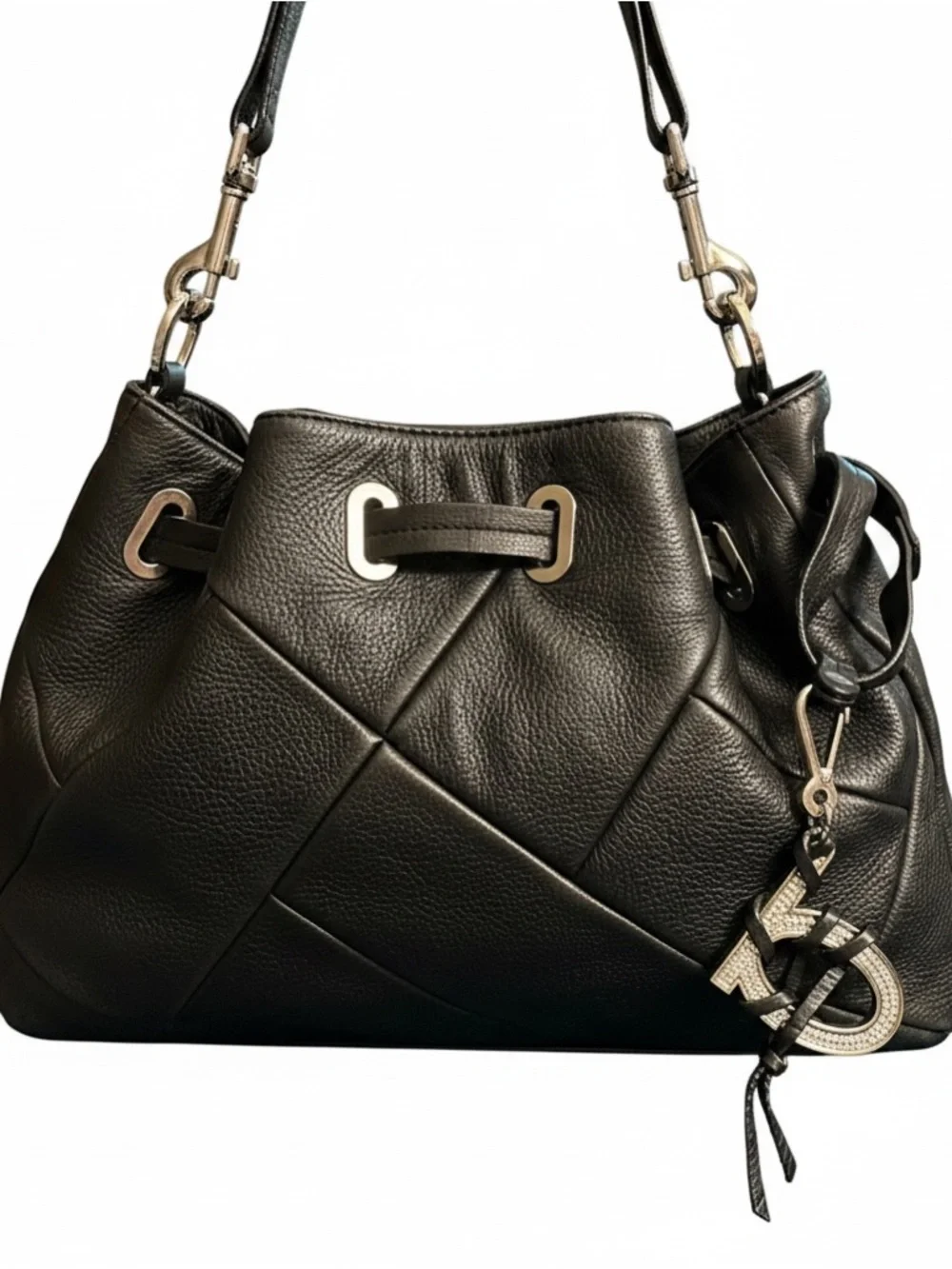 Bébé Black Leather Drawstring Hobo Bag